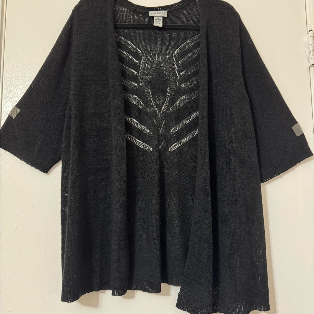 Catherines Black Cardigan with Feather Design